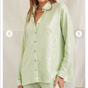 NWT Mint Green Sequin Button Down Shirt